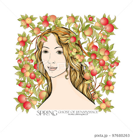 Portrait of a woman inspired by a painting by Renaissance artist Botticelli.  97680263