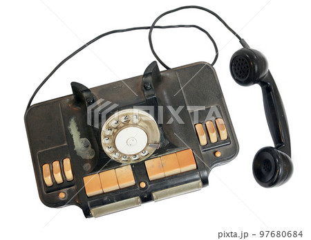 Old grunge vintage Dial Phone on white isolated Old grunge vintage Dial Phone on white isolated 97680684