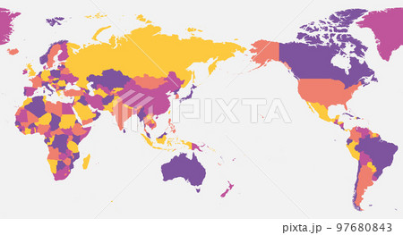 World blank map - Asia, Australia and Pacific Ocean centered. High detailed political map of World 97680843