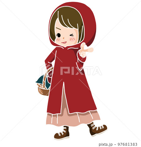 笑顔で指を指す赤ずきん 97681383