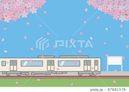 桜と電車のイラスト素材 [97681576] - PIXTA
