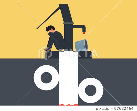 Business investment and risk management. sad businessman sitting beside a well 97682464