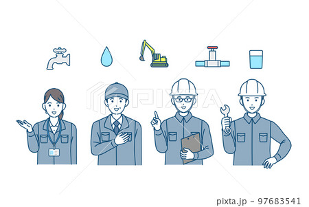 配管工や水道局の作業員、業者　水道工事のイラスト 97683541