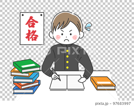 穿著制服準備考試的男學生插圖 穿著制服準備考試的男學生插圖 97683997