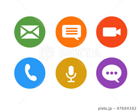 Set of Icons for the application and web. Message, Video camera, Microphone,  Phone call, Email icons. Vector illustration 97684382