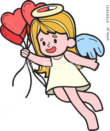 Hand Drawn Cupid with heart balloons illustration Hand Drawn Cupid with heart balloons illustration 97684841