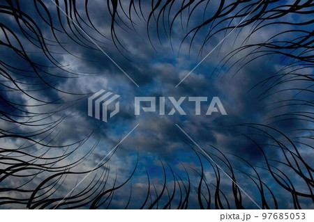 Abstract view of the overhead sky, in blue and white. 97685053