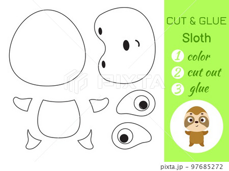 Color, cut and glue paper little sloth. Cut and...のイラスト素材 [97685272 ...