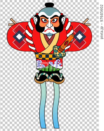 日本傳統工藝品彩繪夜風箏的插圖[新年賀卡材料] 97685602