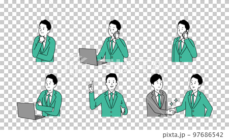 見た目の若い中年男性のいろいろなイラスト2、ベクター 97686542
