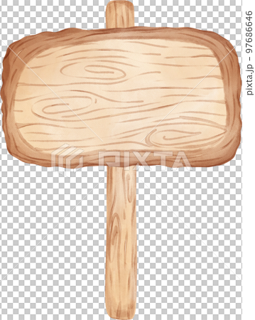 cute watercolour wood sign board cartoon painting 97686646