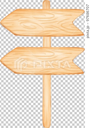 cute watercolour wood sign board cartoon painting 97686707
