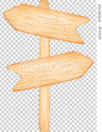 cute watercolour wood sign board cartoon painting 97686709