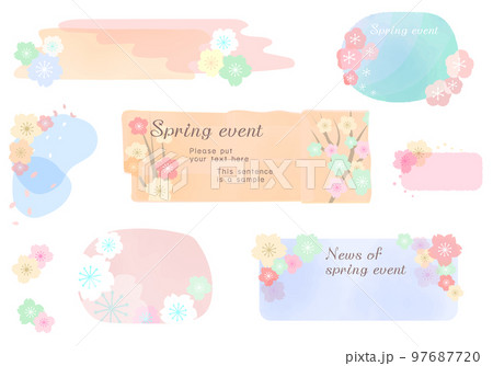 春の水彩調の見出しセット　ペールオレンジ 97687720