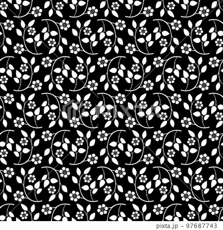 Flower pattern. Seamless white and black ornament. Graphic vector background. Ornament for fabric, wallpaper, packaging 97687743