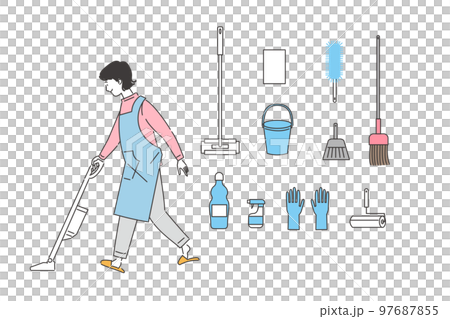 掃除機をかける女性（長袖 97687855