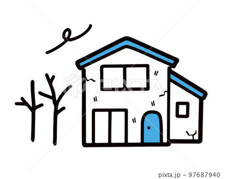 ボロボロの二階建ての家の外観(ベクター) ボロボロの二階建ての家の外観(ベクター) 97687940