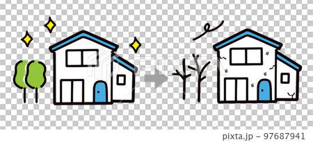 Exterior of a dilapidated two-story house (vector) 97687941