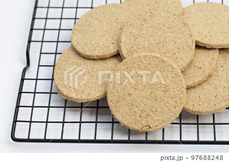 Oatcakes on a white background. 97688248