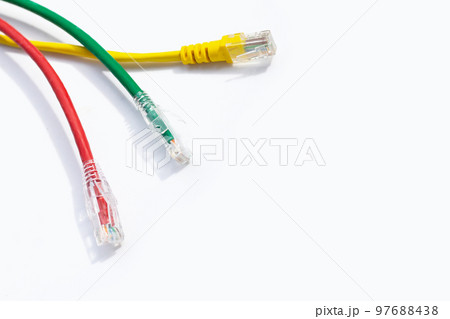 LAN network connection ethernet cables on white LAN network connection ethernet cables on white 97688438