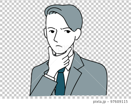 顎に手を添えて思案するビジネスマンのイラスト 97689115