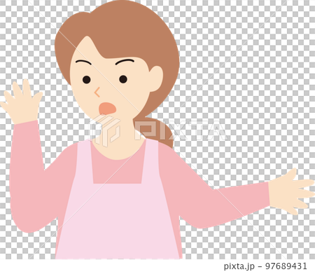 怒るエプロン姿の女性 97689431