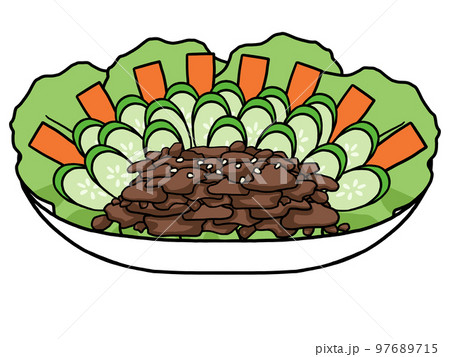 焼き肉と生野菜のサラダのイラスト 97689715