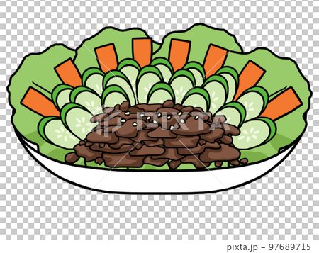 焼き肉と生野菜のサラダのイラスト 97689715
