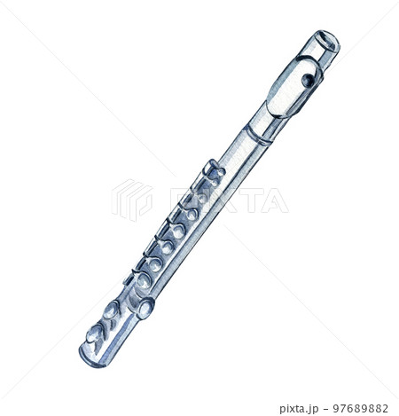 Clarinet wind musical instrument watercolor illustration on white background. 97689882