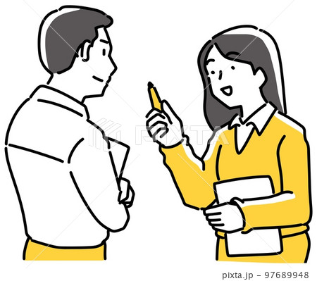 打ち合わせする男女社員 打ち合わせする男女社員 97689948