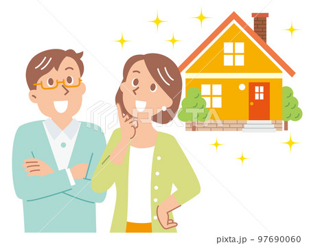 素敵な家のことを考える若い夫婦 97690060