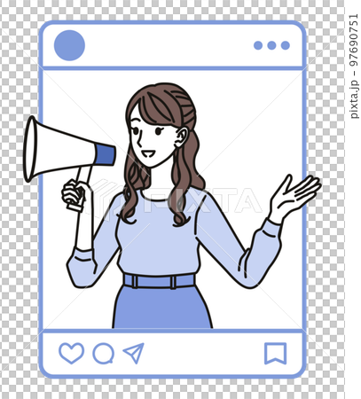 SNSで宣伝する女性 SNSで宣伝する女性 97690751