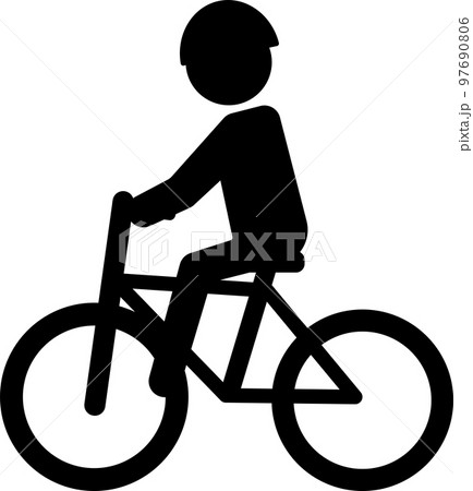 ヘルメットで自転車に乗っている人のシンプルなピクトグラムのイラスト素材