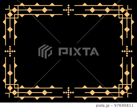 Art deco frame. Vintage linear border. Design a template for invitations, leaflets and greeting cards. Geometric golden frame. The style of the 1920s - 1930s. Vector illustration 97690811
