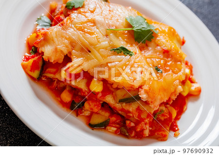 enchilada casserole with veggies, corn, pinto bean 97690932