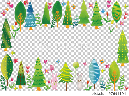 Scandinavian style cute trees and rabbit frame 97691194