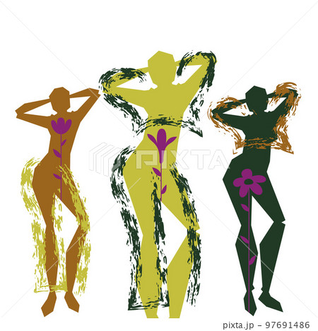 Vector women in brush and lines style . Editable illustration 97691486