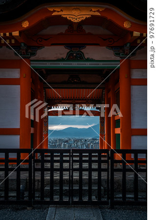 japanese pagoda stand against in autumn season japanese pagoda stand against in autumn season 97691729