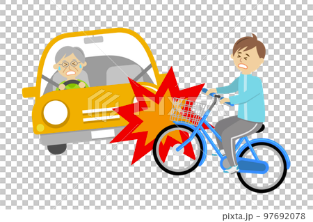 Illustration image of a child riding a bicycle and getting into a car and a traffic accident 97692078