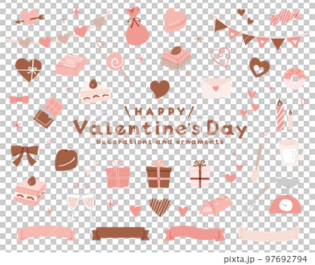 Valentine's Day hand-drawn decorative illustration set icon ribbon decoration chocolate cake sweets 97692794