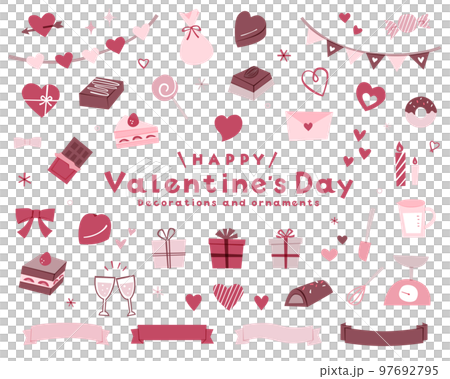 Valentine's Day hand-drawn decorative illustration set icon ribbon decoration chocolate cake sweets 97692795