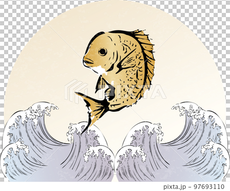 鯛魚,海,sumi-e,浮世繪,手繪,日式,插畫素材 97693110