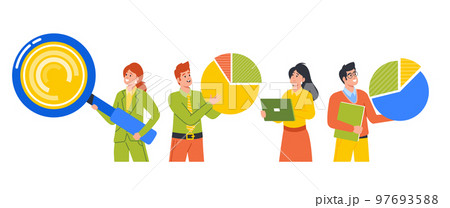 Business Characters With Tablet Pc, Magnifier, Folder And Circular Charts Diagrams Develop Ideas For Growth And Progress Business Characters With Tablet Pc, Magnifier, Folder And Circular Charts Diagrams Develop Ideas For Growth And Progress 97693588