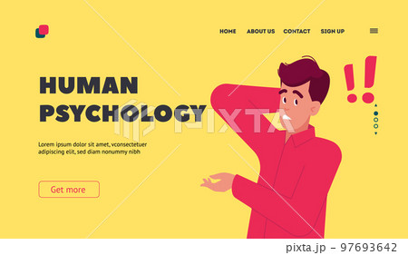 Human Psychology Landing Page Template. Thoughtful Puzzled Man Stand with Exclamation Marks above Head 97693642
