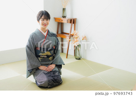 黒の絞りの訪問着 和室 黒の絞りの訪問着 和室 97693743