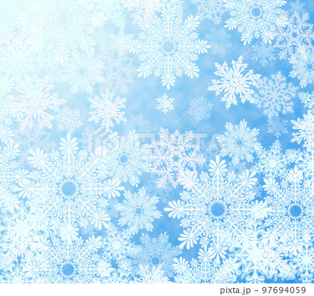 Winter Frosty Tracery Of Snowflakes On Blue Background 97694059