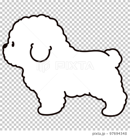 横向きのシンプルで可愛いビションフリーゼのイラスト　主線あり 97694348