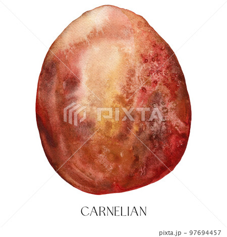 Watercolor abstract carnelian stone. Hand painted jewel stone isolated on white background. Minimalistic illustration for design, print, fabric or background. Watercolor abstract carnelian stone. Hand painted jewel stone isolated on white background. Minimalistic illustration for design, print, fabric or background. 97694457