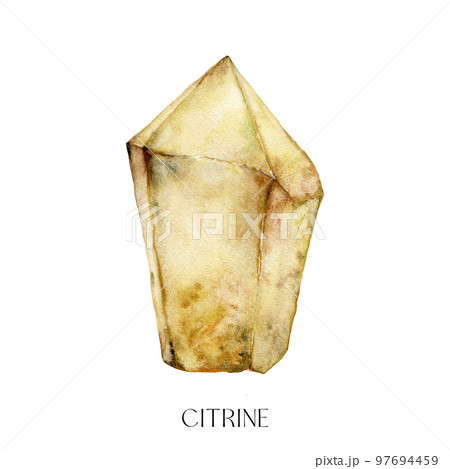 Watercolor abstract citrine stone. Hand painted jewel stone isolated on white background. Minimalistic illustration for design, print, fabric or background. 97694459