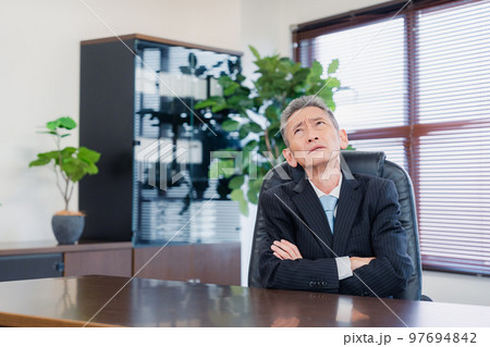 業績不振に頭を抱える経営者の男性 97694842